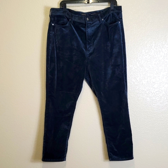 Banana Republic Blue High Rise Slim Velvet Pants 35 Short Casual - Picture 1 of 10
